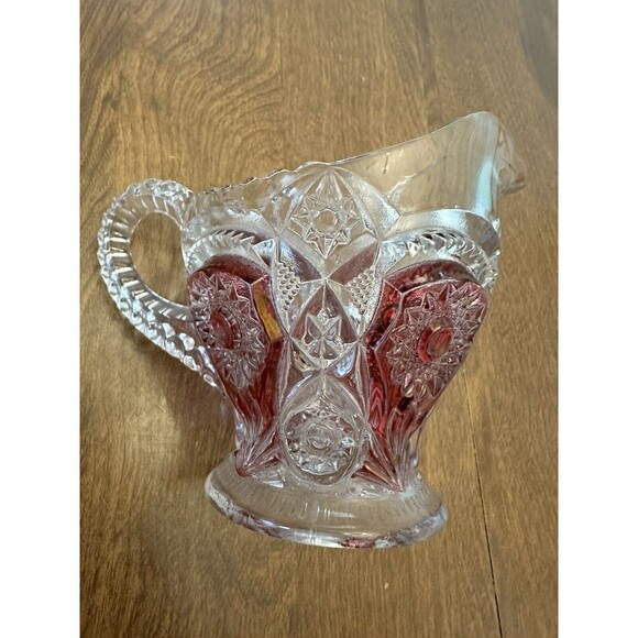 Imperial Glass Pitcher Creamer Star & File Pattern Carnival Glass Vintage 3.75” - Picture 7 of 8